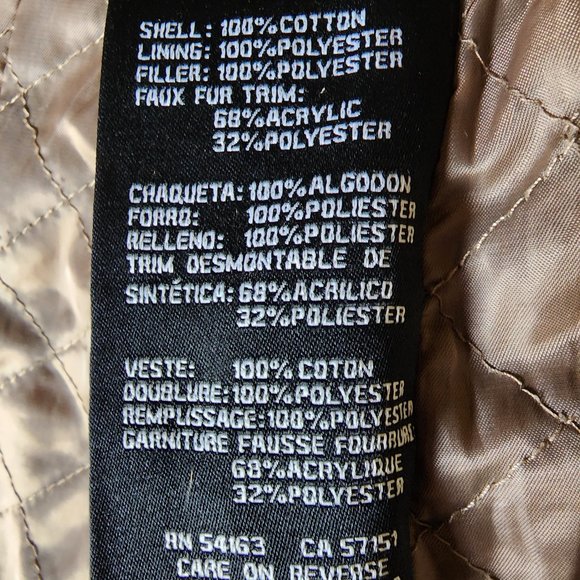 Guess Women's M Tan Quilted Faux Fur Trim Hooded Zip Up Canvas Cargo Jacket - Picture 3 of 8